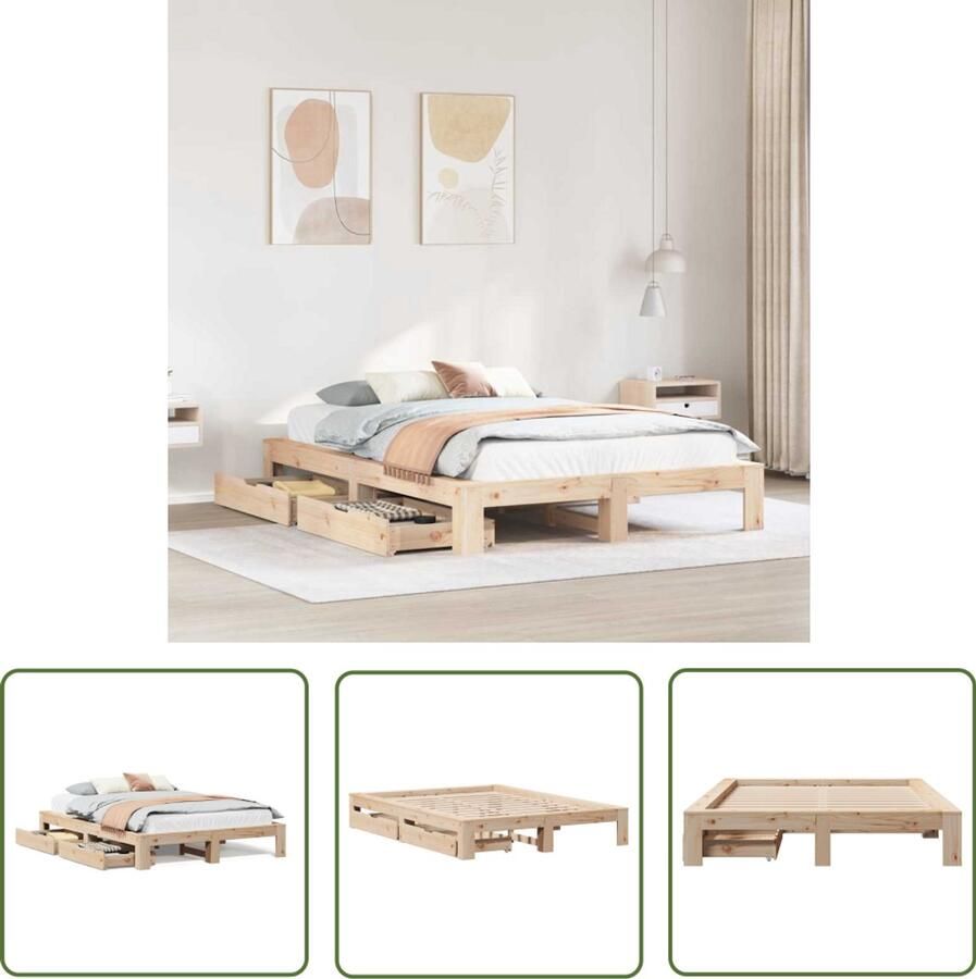 The Living Store Bedframe zonder matras massief grenenhout 140x190 cm Massief Hout Bed Houten Bedframe Slaapkamer Meubels Bedstede Boxspring Bed