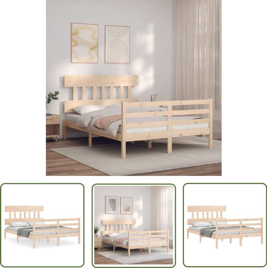 VidaXL Houten Bedframe Massief Houten Bed Bedframe met hoofdbord massief hout 140x190 cm Bed 140x190 Grenenhout Bed Met Hoofdbord