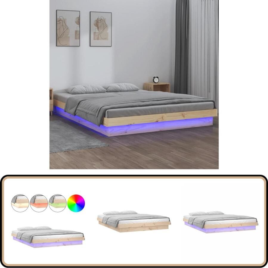 VidaXL Houten Bedframe met LED 120x200 cm Klassieke Bedframe Led Verlichting Hout Bedframe Grenenhouten Bed Dubbel Bed Slaapkamersdecoratie