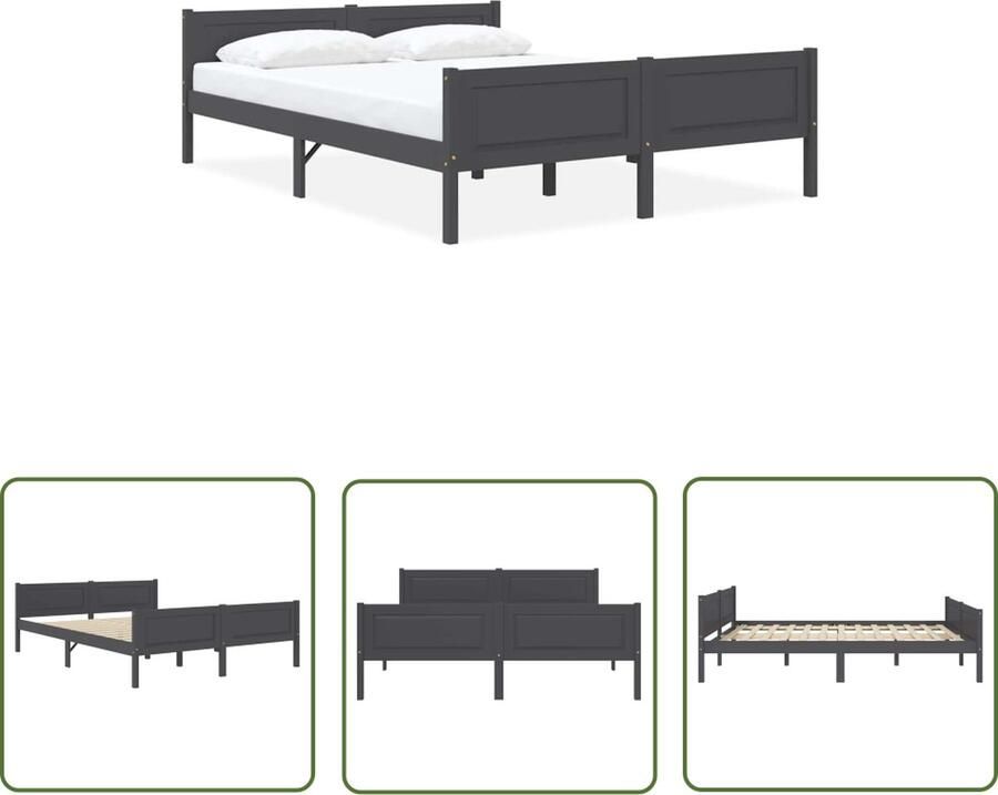 The Living Store Bedframe Modern Houten bedframes Afmetingen- 206 x 126 x 63 cm Kleur- Grijs Materiaal- Massief grenenhout en multiplex Montage vereist