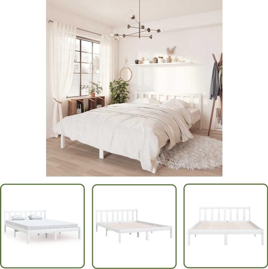 The Living Store Bedframe Grenenhout Modern 160x200 cm Kleur- Wit Montage vereist Modern Bed Frame Houten Bedframe Grenenhout Bedframe Tweepersoons Bedframe Wit Bedframe - Foto 2