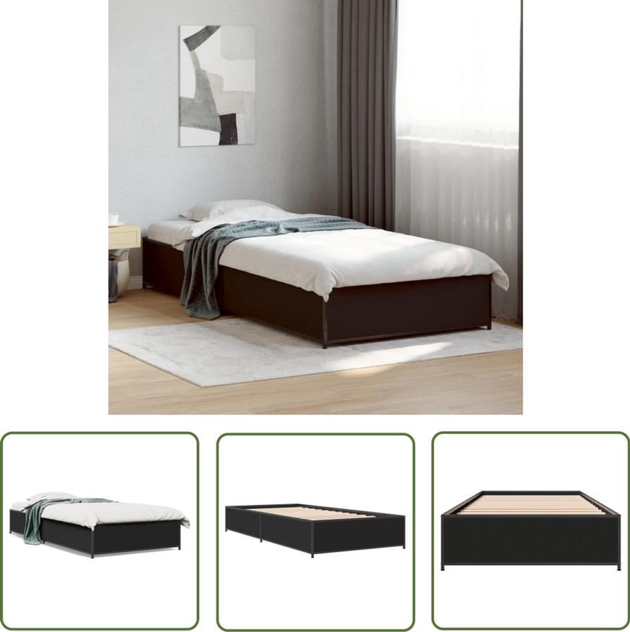 VidaXL Houten Bedframe Slaapcomfort Bedframe bewerkt hout en metaal zwart 90x190 cm Bed 90x190 Modern Bed Compact Bed