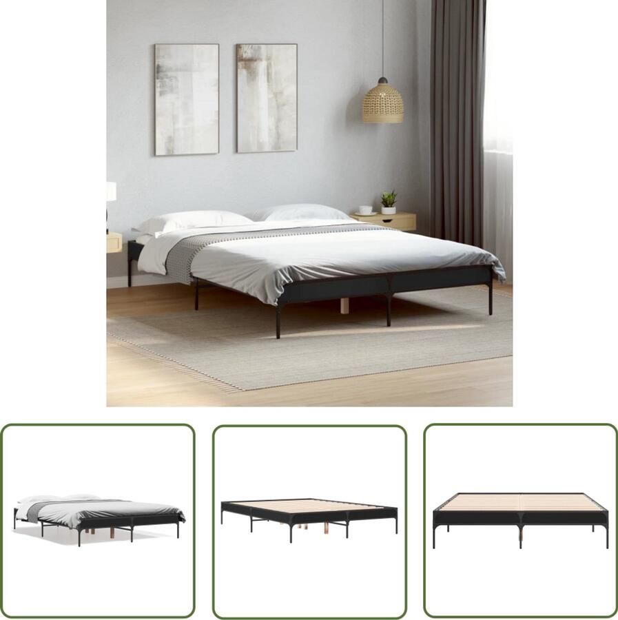 VidaXL Houten Bedframe Slaapcomfort Bedframe bewerkt hout metaal zwart 120x200 cm Bed 120x200 Tweepersoon Bed Modern Design