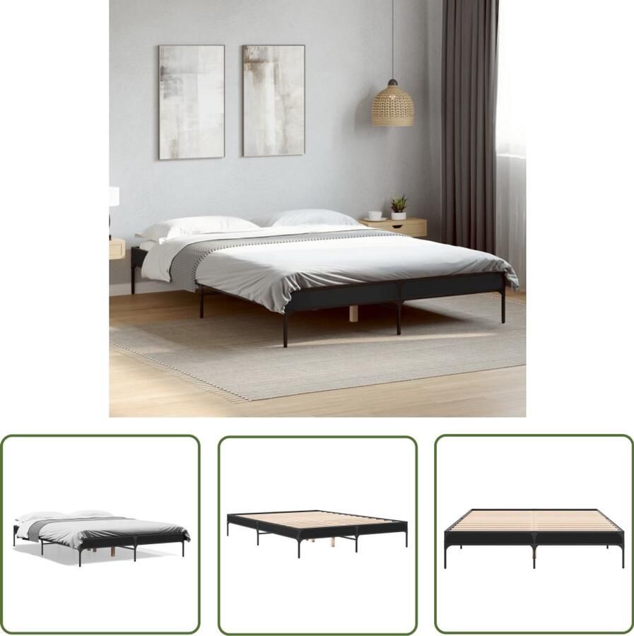 VidaXL Bedframe bewerkt hout metaal zwart 140x200 cm Slaapcomfort Houten Bedframe Bed 140x200 Modern Bed Zwart Bed
