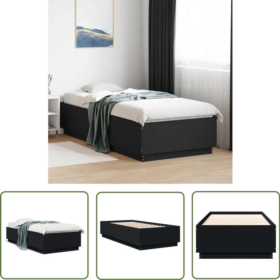 VidaXL Houten Bedframe Slaapcomfort Bedframe bewerkt hout zwart 100x200 cm Bed 100x200 Zwarte Bedbank Minimalistisch Bed