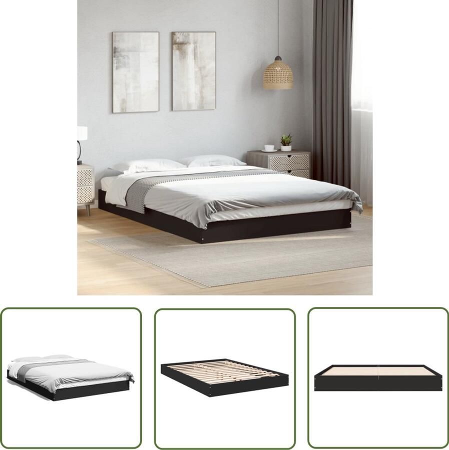 VidaXL Houten Bedframe Slaapcomfort Bedframe bewerkt hout zwart 140x200 cm Modern Bed Tweepersoonsbed Bed 140x200