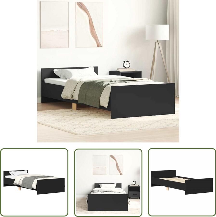 The Living Store Bedframe Afmeting- 193 x 78 x 50 cm Ken- Duurzaam hout Slaapcomfort Houten Bedframe Zwarte Bedstede Tweepersoons Bed Compact Bed