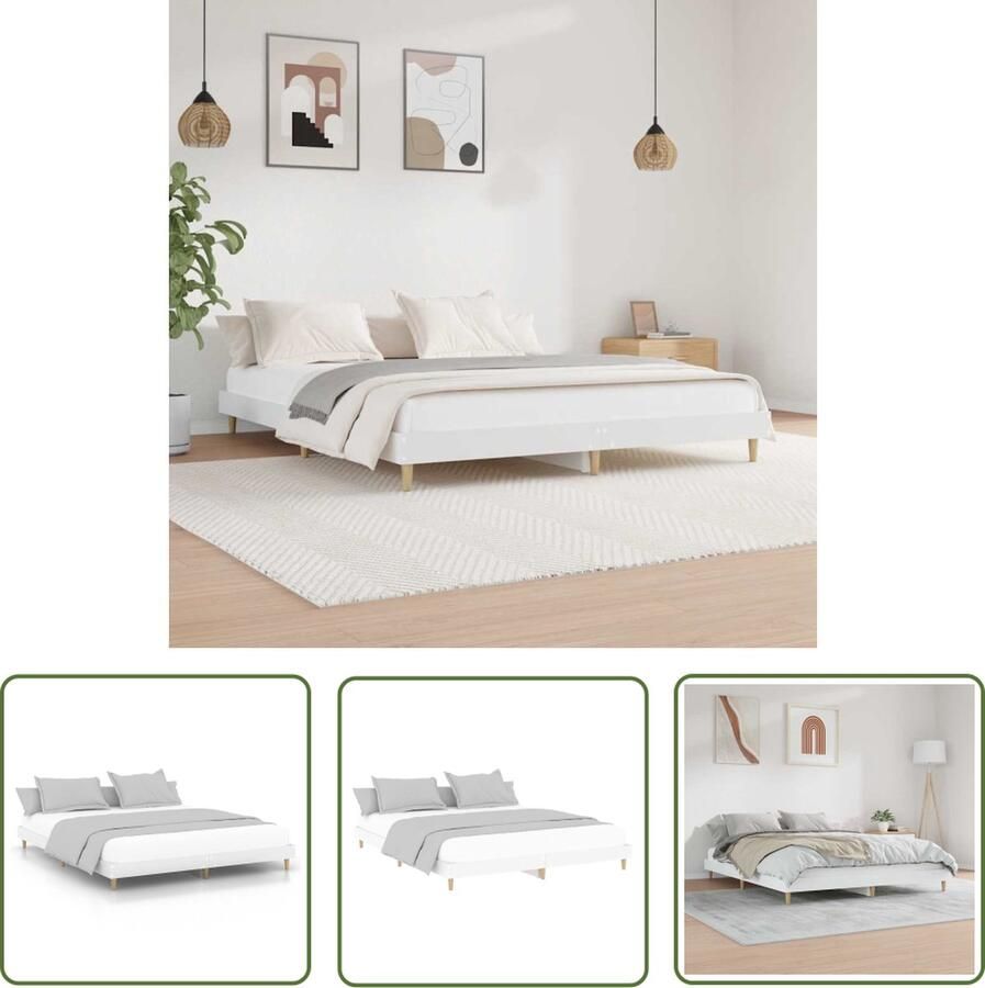 The Living Store Bedframe Type- Afmeting- 203 x 123 x 20 cm Kleur- wit Materiaal- bewerkt hout en massief eucalyptushout Montage- vereist