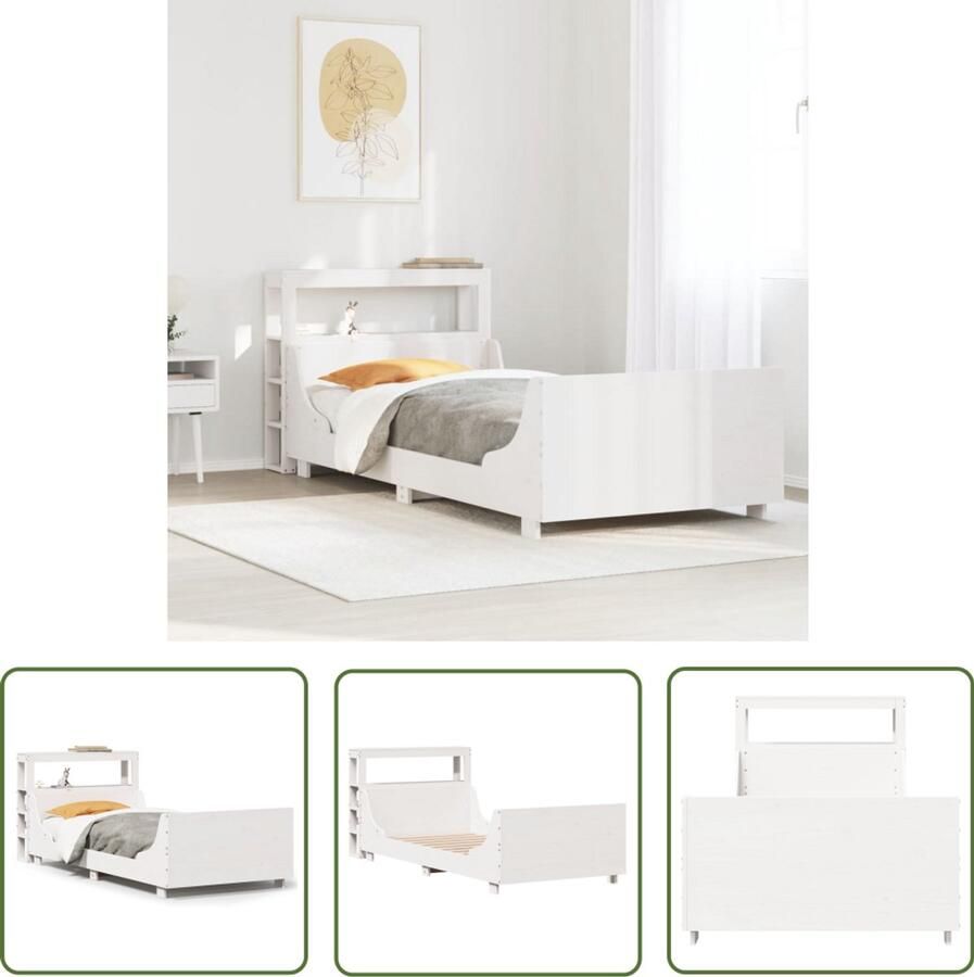 VidaXL Houten Bedframe Slaapcomfort Bedframe zonder matras massief grenenhout wit 90x200 cm Eenpersoonsbed Stapelbaar Bed Met Opbergvakken