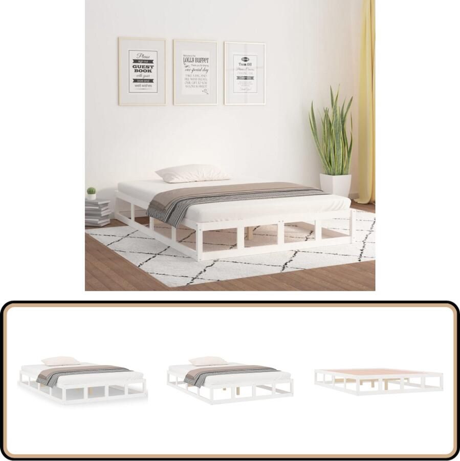 VidaXL Houten Bedframe Wit 150x200 cm Houten Bedframe King Size Bed Bedframe Wit Grenenhout Bedframe Stabiele Bedbodems Design Bedframe