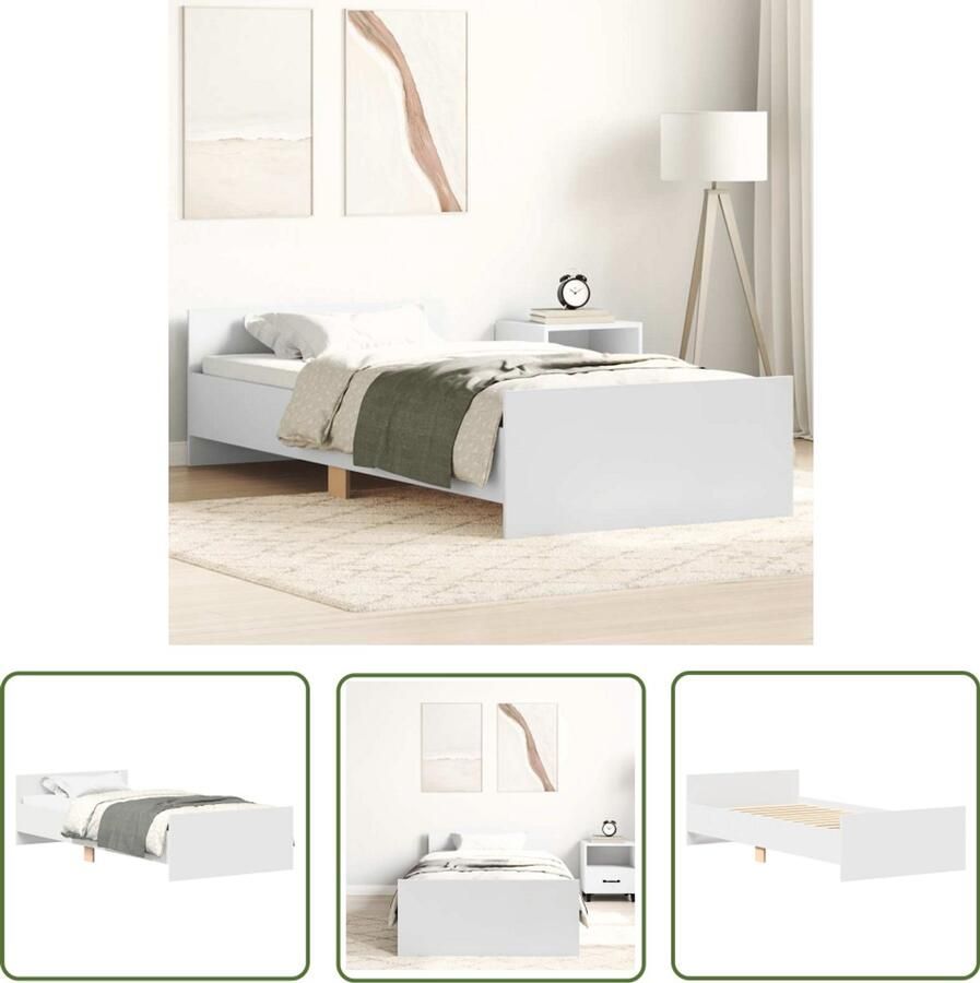 The Living Store Bedframe Multiplex 203x93x50 cm Functioneel hoofd- en voeteneinde Duurzaam bewerkt hout Geschikt voor matras 90x200 cm Montage vereist Wit Bed Frame Houten Bedframe Enkel Bed Tweepersoonsbed Bedstede