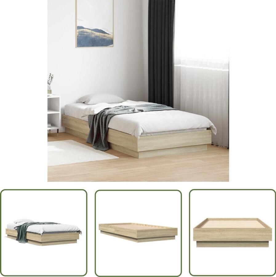 VidaXL Bedframe zonder matras hout sonoma eikenkleurig 75x190 cm Bedframe Houten Bedframe Sonoma Eiken Tweepersoonsbed Bedbank