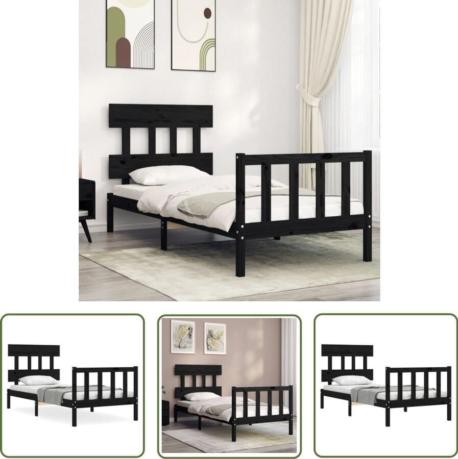 VidaXL Houten Bedframe Zwart 190x75 cm Massief Grenenhouten Bed Zwart Bed Boxspring Bed Tweepersoonsbed Stapelbare Bedden