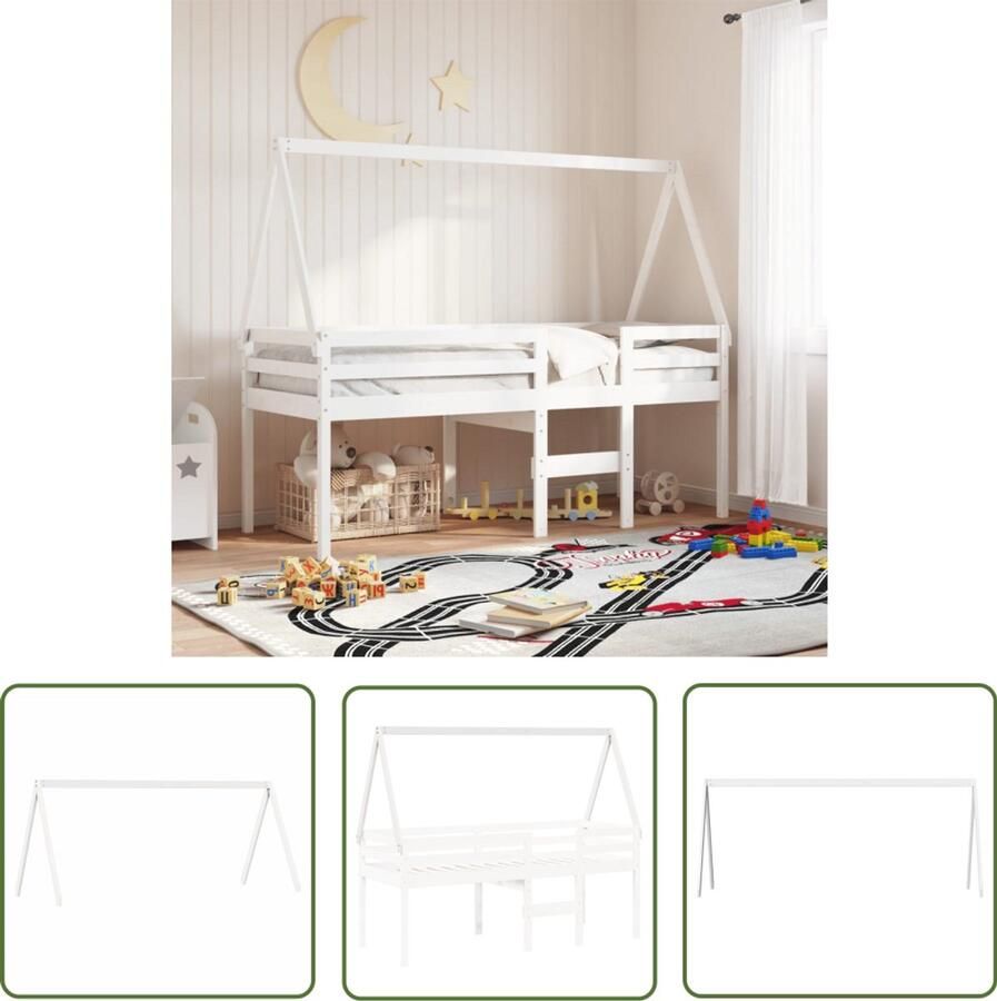 VidaXL Kinderbedhuisje 199x80 5x88 cm massief grenenhout wit Kinderbedhuisje Houten Bedhuisje Kids Kamerdecoratie Speelgoedhut Kindermeubilair