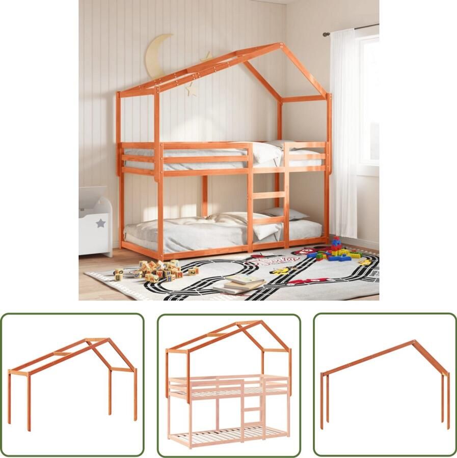 VidaXL Kinderbedhuisje 203x95 5x142 cm massief grenenhout wasbruin Kinderbedhuisje Houten Bedhuisje Kindermeubilair Speelgoedhut Kinderkamervloerisolator