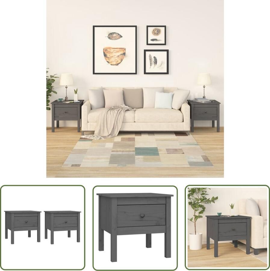 The Living Store Bijzettafel Houten Grijs 50 x 50 x 49 cm Massief Grenenhout Bijzettafel Houten Bijzet Tafels Grenoble Hout Sidetable Living Room Furniture - Foto 2