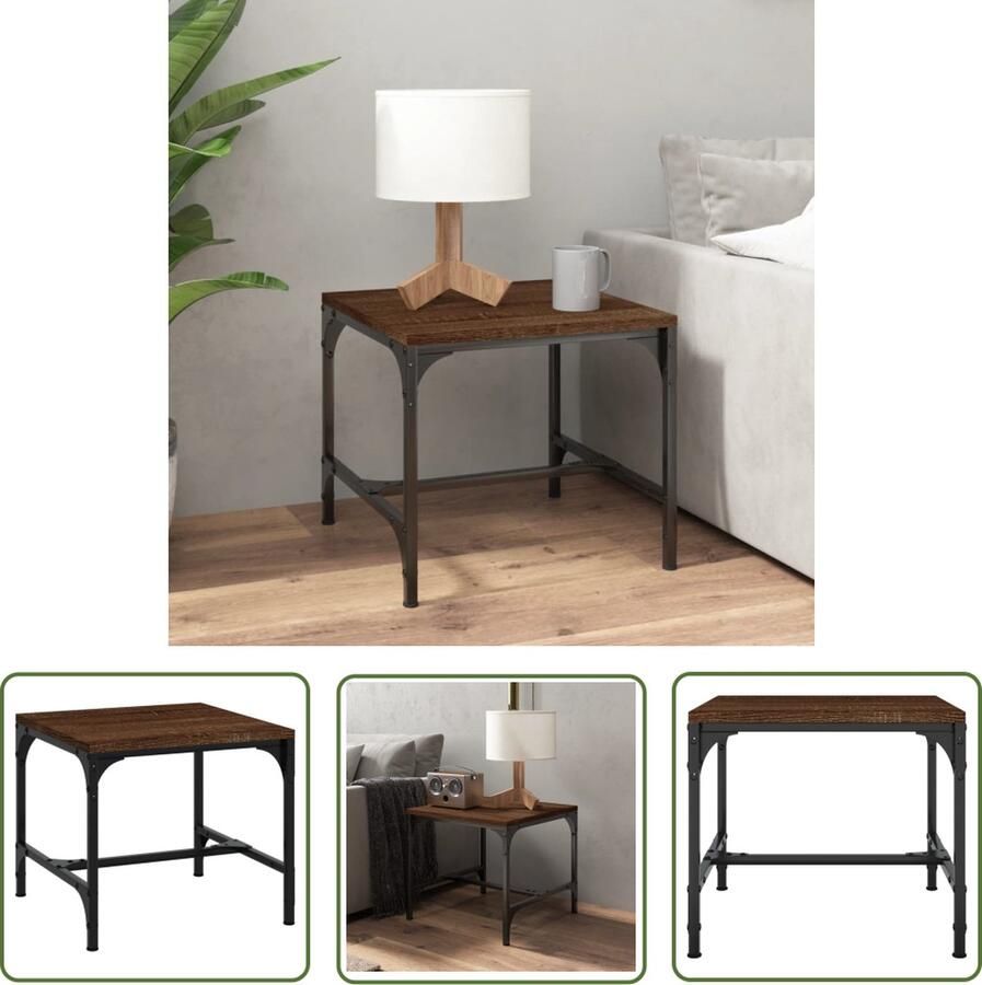 The Living Store Salontafel Industrieel 50x50x35 cm Bruineiken Bewerkt hout en staal Industriële Salontafel Houten Salontafel Industrieel Bruine Salontafel Kleine Salontafel - Foto 2
