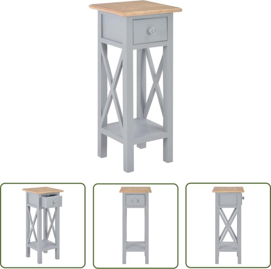 The Living Store Bijzettafel Hout 65.5 cm Lade Grijs 27 x 27 x 65.5 cm Bijzettafel Houten Bijzet Tafeltje Salontafel Tv Tafel Kastje - Foto 2