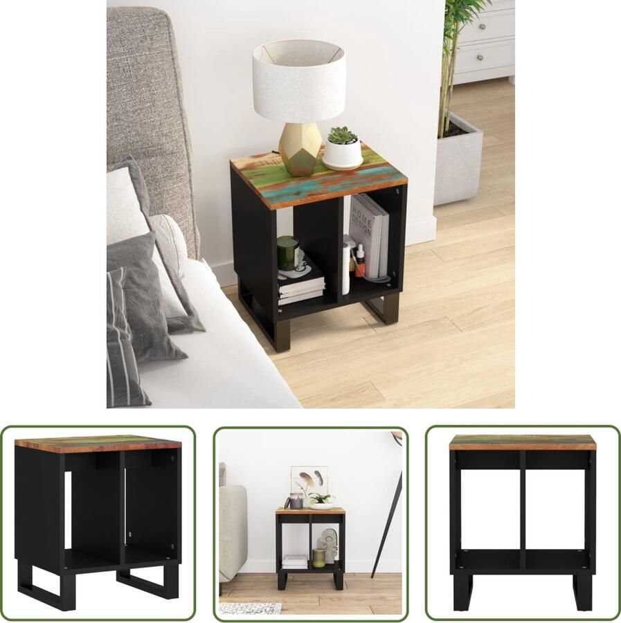 The Living Store Bijzettafel Massief Gerecycled Hout 40 x 31 x 46 cm Metalen Poten Bijzettafel Houten Bijzet Tafeltje Multifunctionele Tafel Vintage Tafel Industriële Tafel - Foto 3