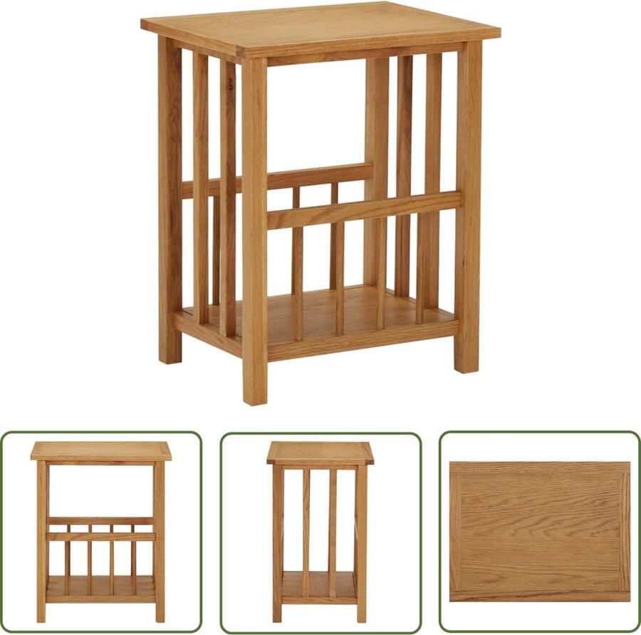 The Living Store Tafeltje Magazineopslag 45 x 35 x 55 cm Eikenhout MDF Bijzettafel Houten Bijzetkast Magazinehouder TijdschriftentiTabel Landelijke Meubels - Foto 2