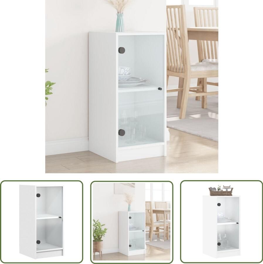 VidaXL Houten Bijzetkast Witte Bijzetkast met glazen deuren 35x37x75 5 cm wit Bijzetkast Met Glazen Deuren Compacte Bijzetkast Salontafel