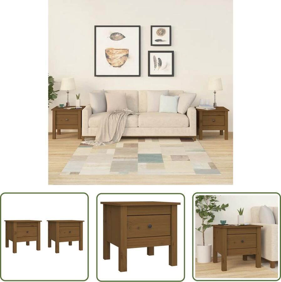 The Living Store Houten Bijzettafel Massief Grenenhout 40 x 40 x 39 cm Honingbruin Bijzettafel Houten Bijzettabel Grenenhouten Meubilair Salontafeltje Sidetable - Foto 2