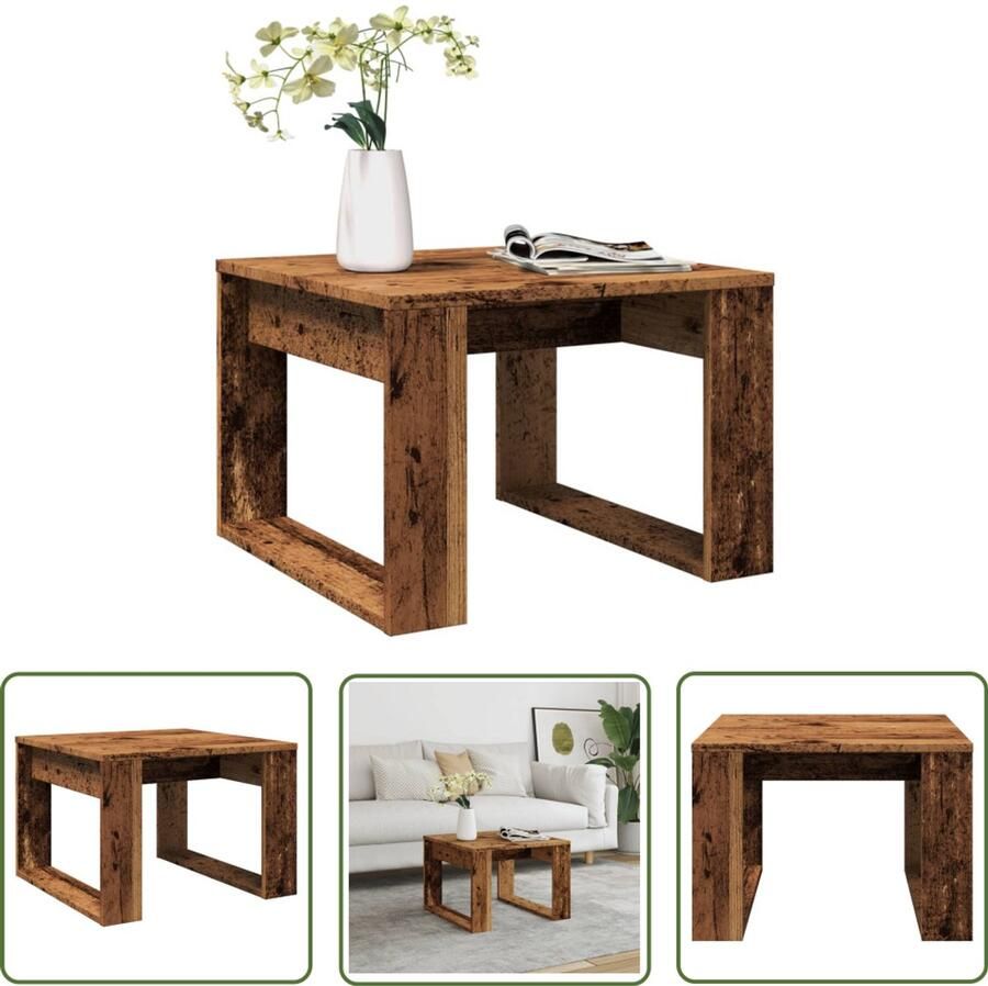 VidaXL Bijzettafel 50x50x35 cm bewerkt hout oud houtkleurig Bijzettafel Houten Bijzettafel Salontafel Kastje Side Table