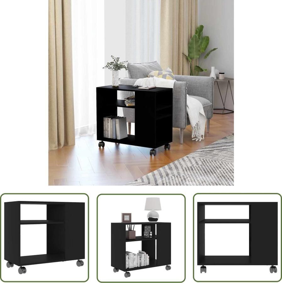 The Living Store Bijzettafel 70x35x55 cm bewerkt hout zwart Bijzettafel Houten Bijzettafel Zwarte Bijzettafel Salontafel Sidetable - Foto 2