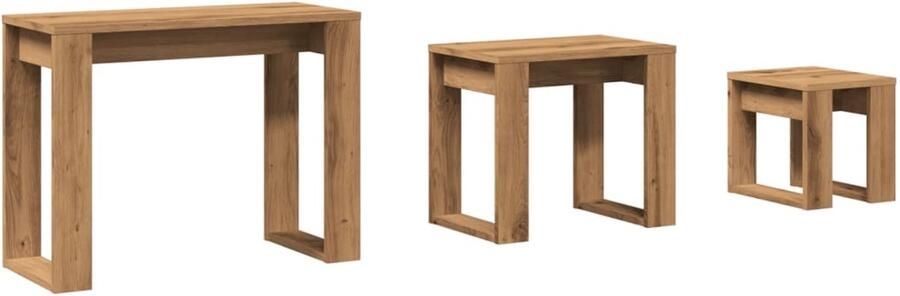 VidaXL Bijzettafel Bijzettafels Nest Van Tafel Nest Van Tafels 3-delige Bijzettafelset bewerkt hout artisanaal eikenkleur