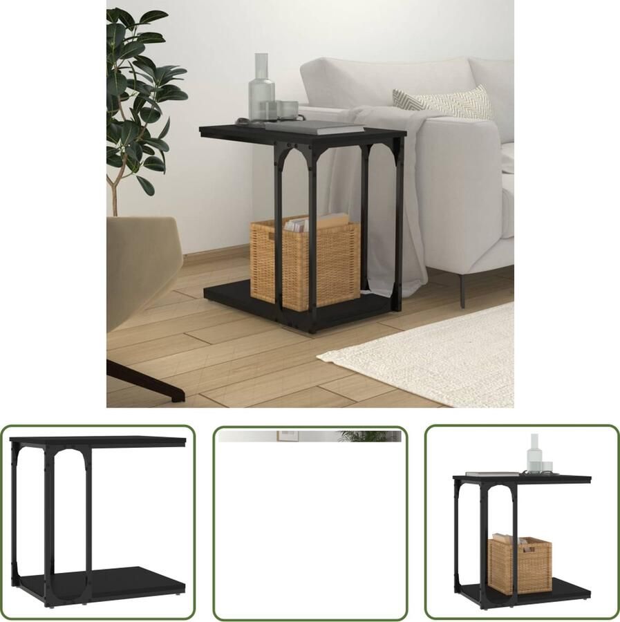 The Living Store Bijzettafel IndustriÃle Stijl 50 x 35 x 52 cm Stevig hout en stalen frame Bijzettafel Industrieel Houten Bijzettafel Zwarte Bijzettafel Salontafel Zwart Sidetable Industrial - Foto 2