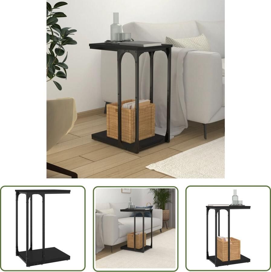 The Living Store IndustriÃle Bijzettafel 40 x 30 x 60 cm Zwart Hout en Staal Industriële Bijzettafel Houten Bijzettafel Metalen Bijzettafel Zwarte Bijzettafel Salontafel - Foto 2