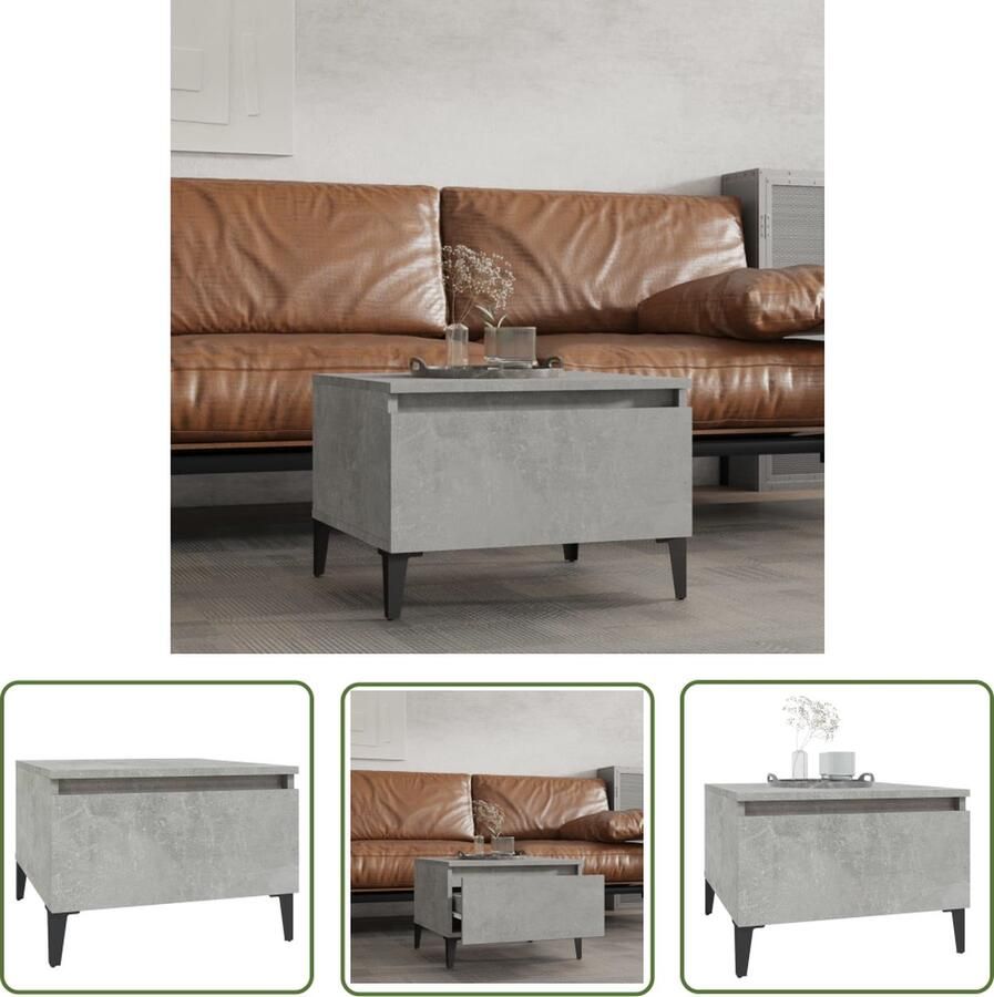 The Living Store IndustriÃle Bijzettafel 50 x 46 x 35 cm Bewerkt hout en metaal Industriele Bijzettafel Houten Bijzettafel Grijs Salontafel Bijzet Tafeltje - Foto 2