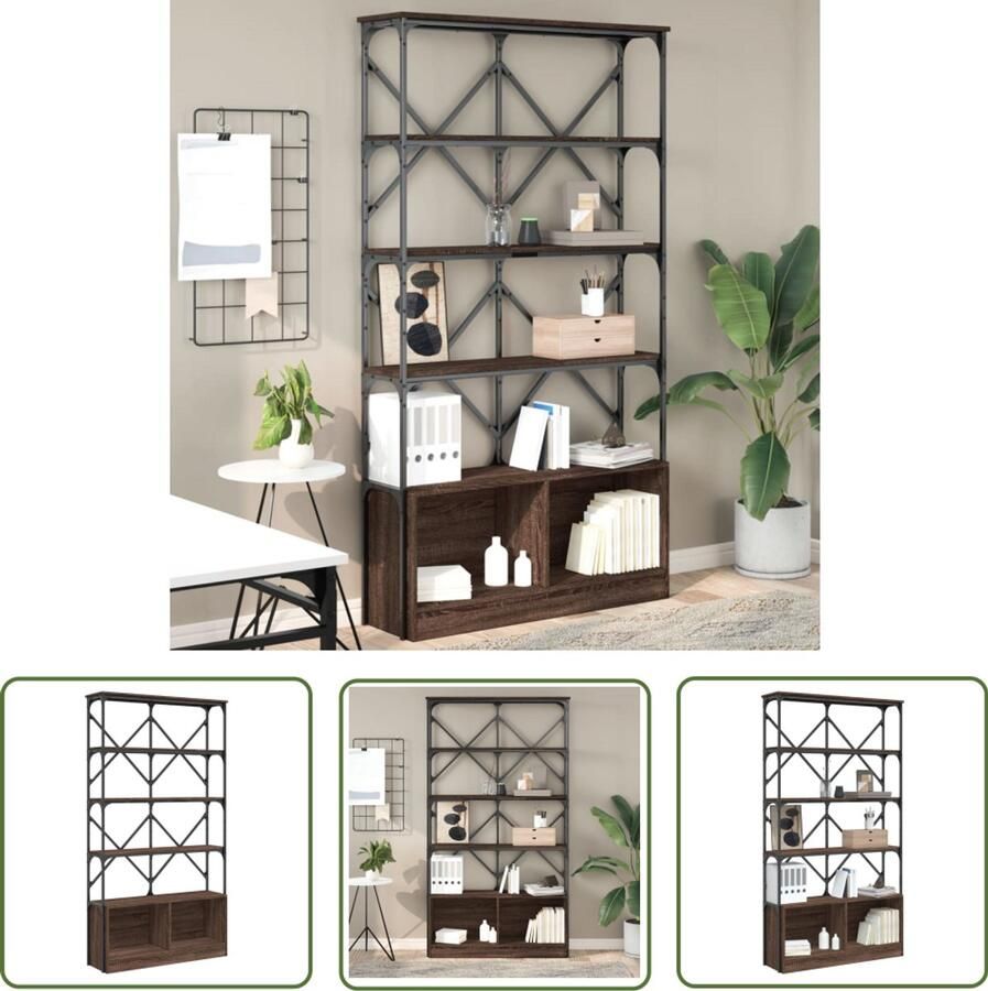 The Living Store Boekenkast 100x26x180 cm bewerkt hout en metaal bruin eiken Boekenkast Houten Boekenkast Bruine Boekenkast Vintage Boekenkast Bibliotheekkast