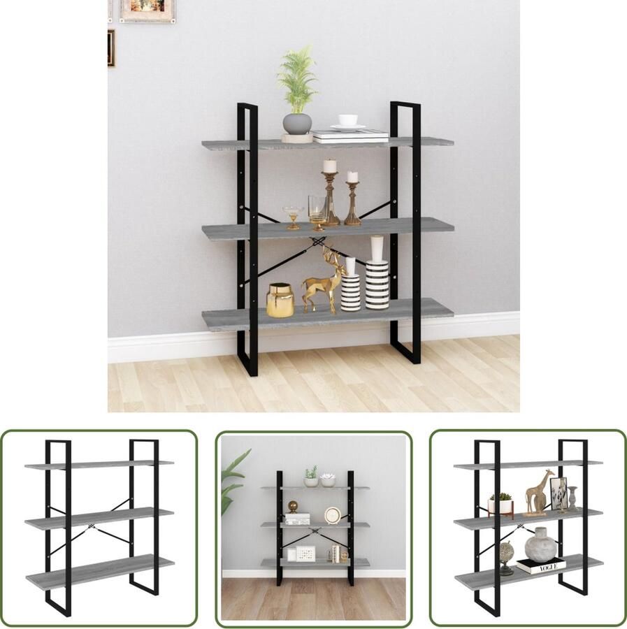 The Living Store Boekenkast Grijs Sonoma Eiken 100 x 30 x 105 cm Stevig Houten Frame Boekenkast Houten Boekenkast Grijze Boekenkast Sonoma Eiken Boekenkast Boekenplank - Foto 2