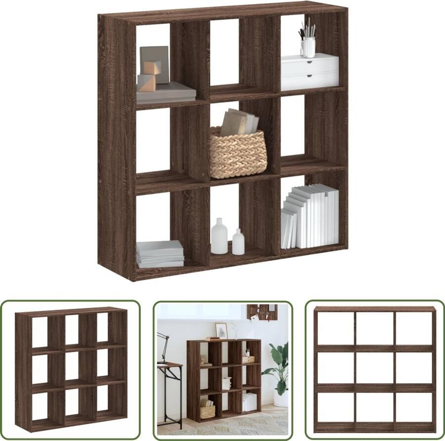 The Living Store Boekenkast 102x32x102 cm bewerkt hout bruin eikenkleur Boekenkast Houten Boekenkast Bruine Eiken Boekenkast Opbergkast Kamerdivider