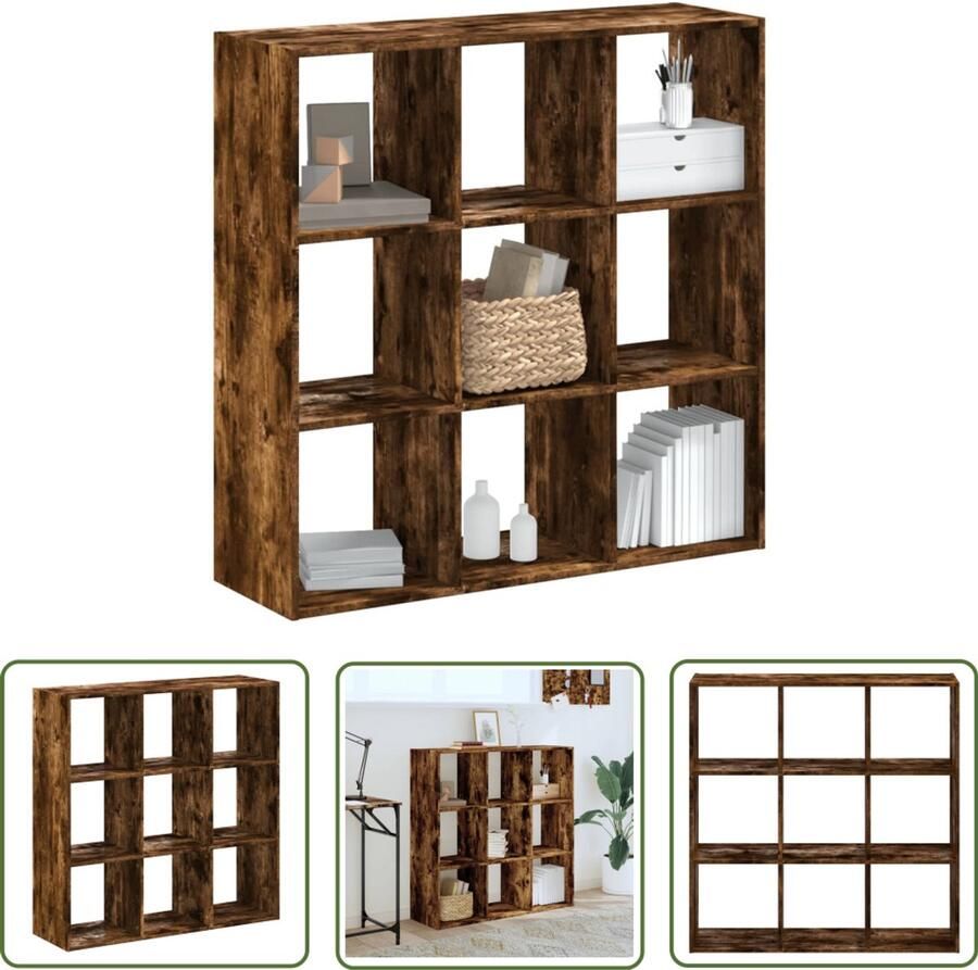 VidaXL Boekenkast 102x32x102 cm bewerkt hout gerookt eikenkleurig Boekenkast Houten Boekenkast Bruine Boekenkast Vintage Boekenkast Opslagoplossing