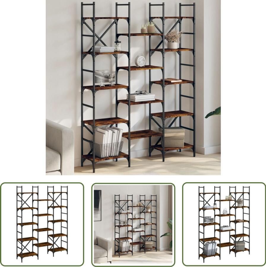 The Living Store Boekenkast 127 5x28 5x172 5 cm bewerkt hout gerookt eikenkleur Boekenkast Houten Boekenkast Bruine Boekenkast Vintage Boekenkast Eiken Boekenkast