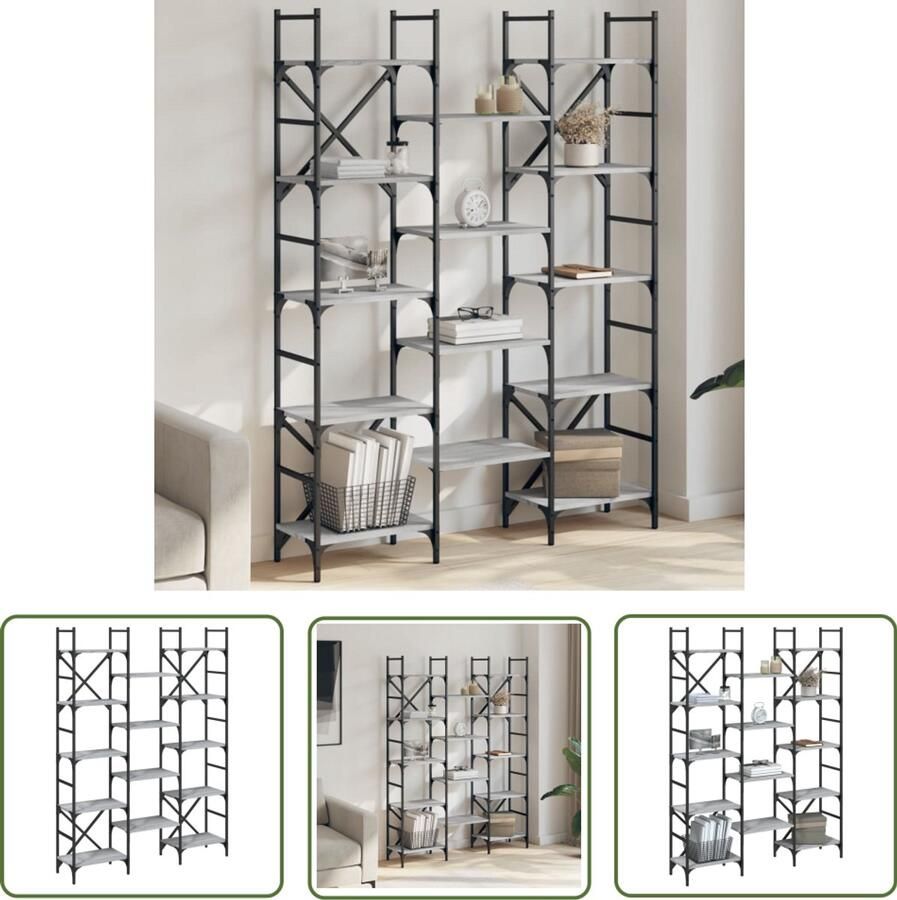 The Living Store Boekenkast 127 5x28 5x172 5 cm bewerkt hout grijs sonoma eiken Boekenkast Houten Boekenkast Grijze Boekenkast Eiken Boekenkast Salontafel