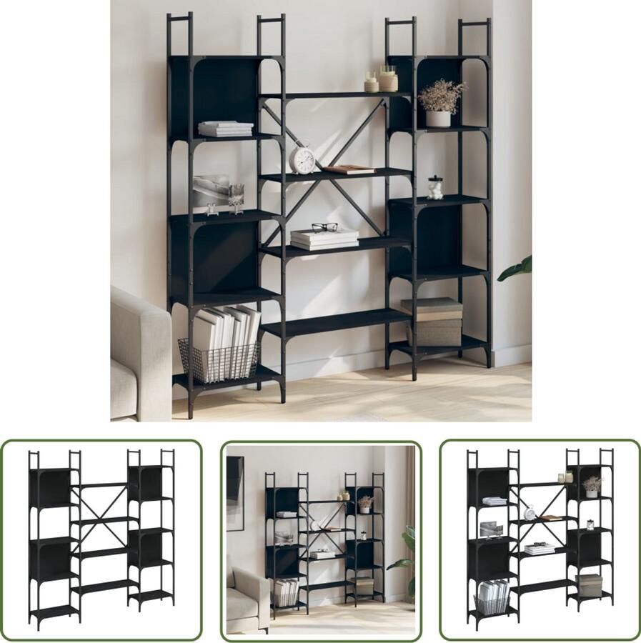 The Living Store Boekenkast 155 5x24x166 5 cm bewerkt hout zwart Boekenkast Houten Boekenkast Zwarte Boekenkast Boekenplank Opbergkast