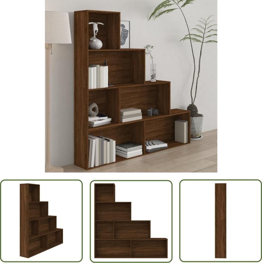 The Living Store Boekenkast Bruineiken 155 x 24 x 160 cm 6 vakken Hoge kwaliteit Boekenkast Houten Boekenkast Bruin Eiken Boekenkast Boekenplank Opslagruimte - Foto 2