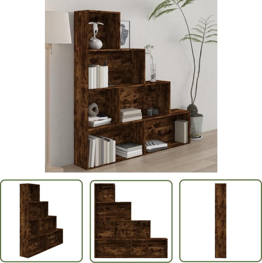 The Living Store Boekenkast Gerookt Eiken 155 x 24 x 160 cm Stevig materiaal Boekenkast Houten Boekenkast Boekenplank Opslagoplossing Livingroom Furniture - Foto 2