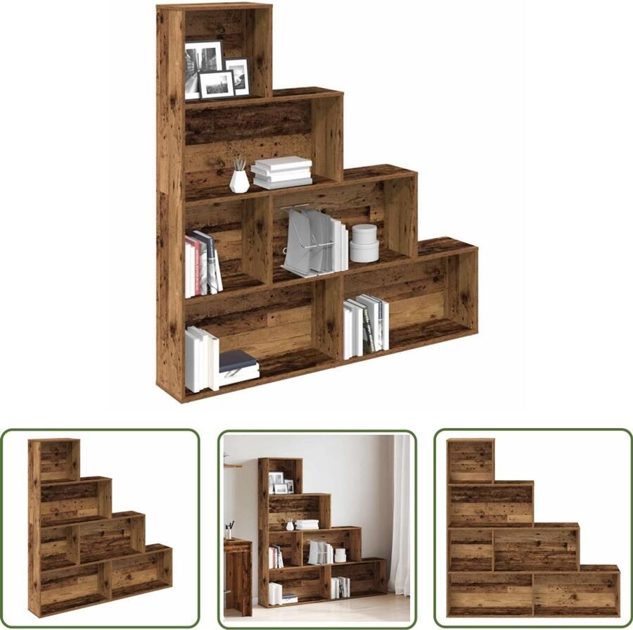 The Living Store Boekenkast 157x24x160 cm bewerkt hout oud houtkleurig Boekenkast Houten Boekenkast Vintage Boekenkast Bibliotheekkast Opslagoplossing