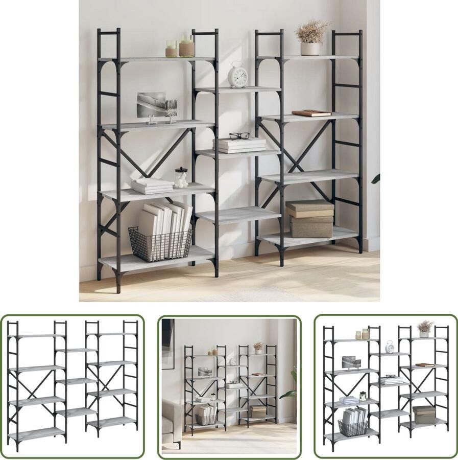 The Living Store Boekenkast 160x28 5x136 5 cm bewerkt hout grijs sonoma eiken Boekenkast Houten Boekenkast Grijze Boekenkast Bibliotheekkast Opbergkast