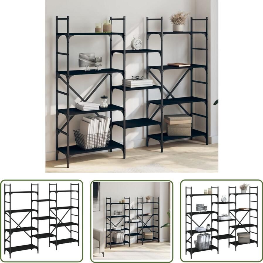 The Living Store Boekenkast 160x28 5x136 5 cm bewerkt hout zwart Boekenkast Houten Boekenkast Zwarte Boekenkast Bibliotheekkast Opbergkast