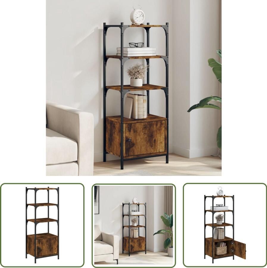 The Living Store Boekenkast 3-laags 41x30x109 5 cm bewerkt hout gerookt eiken Boekenkast Houten Boekenkast Bruine Boekenkast Vintage Boekenkast Industriële Boekenkast