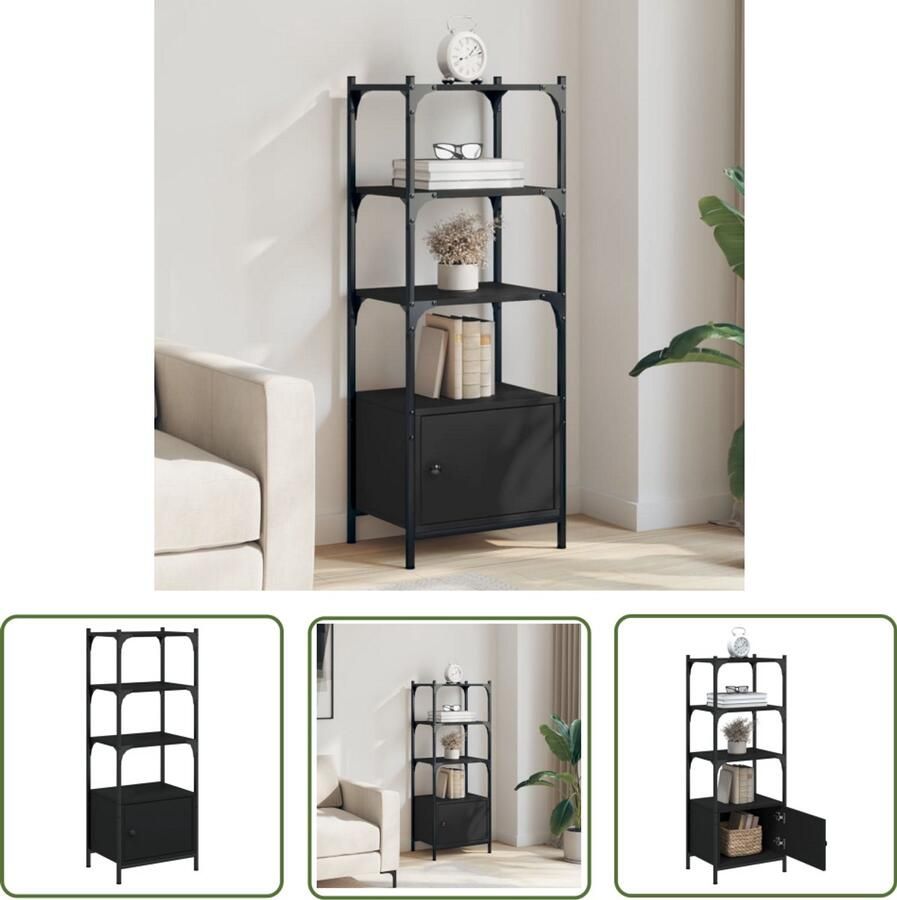The Living Store Boekenkast 3-laags 41x30x109 5 cm bewerkt hout zwart Boekenkast Houten Boekenkast Zwarte Boekenkast Boekenplank Opbergkast