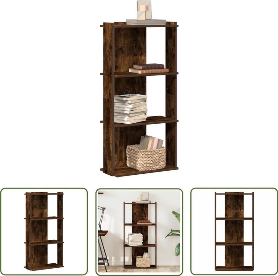 The Living Store Boekenkast 3-laags 60x30x120 cm bewerkt hout gerookt eikenkleur Boekenkast Houten Boekenkast Vintage Boekenkast Industriële Boekenkast Tv Stand