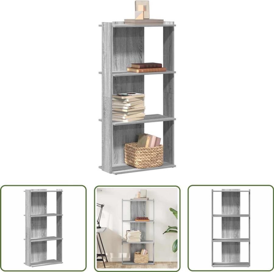The Living Store Boekenkast 3-laags 60x30x120 cm bewerkt hout grijs sonoma eiken Boekenkast Houten Boekenkast Grijze Boekenkast Boekenplank Tv Stand