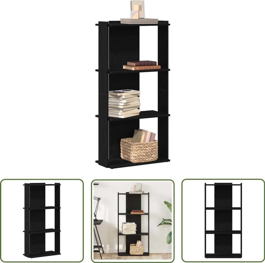 The Living Store Boekenkast 3-laags 60x30x120 cm bewerkt hout zwart Boekenkast Houten Boekenkast Tv Meubel Display Case Opslagruimte
