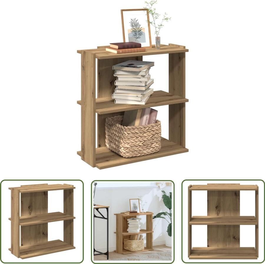 VidaXL Boekenkast 3-laags 60x30x60 cm bewerkt hout artisanaal eiken Boekenkast Houten Boekenkast Bibliotheekkast Opslagoplossing Woonaccessoires